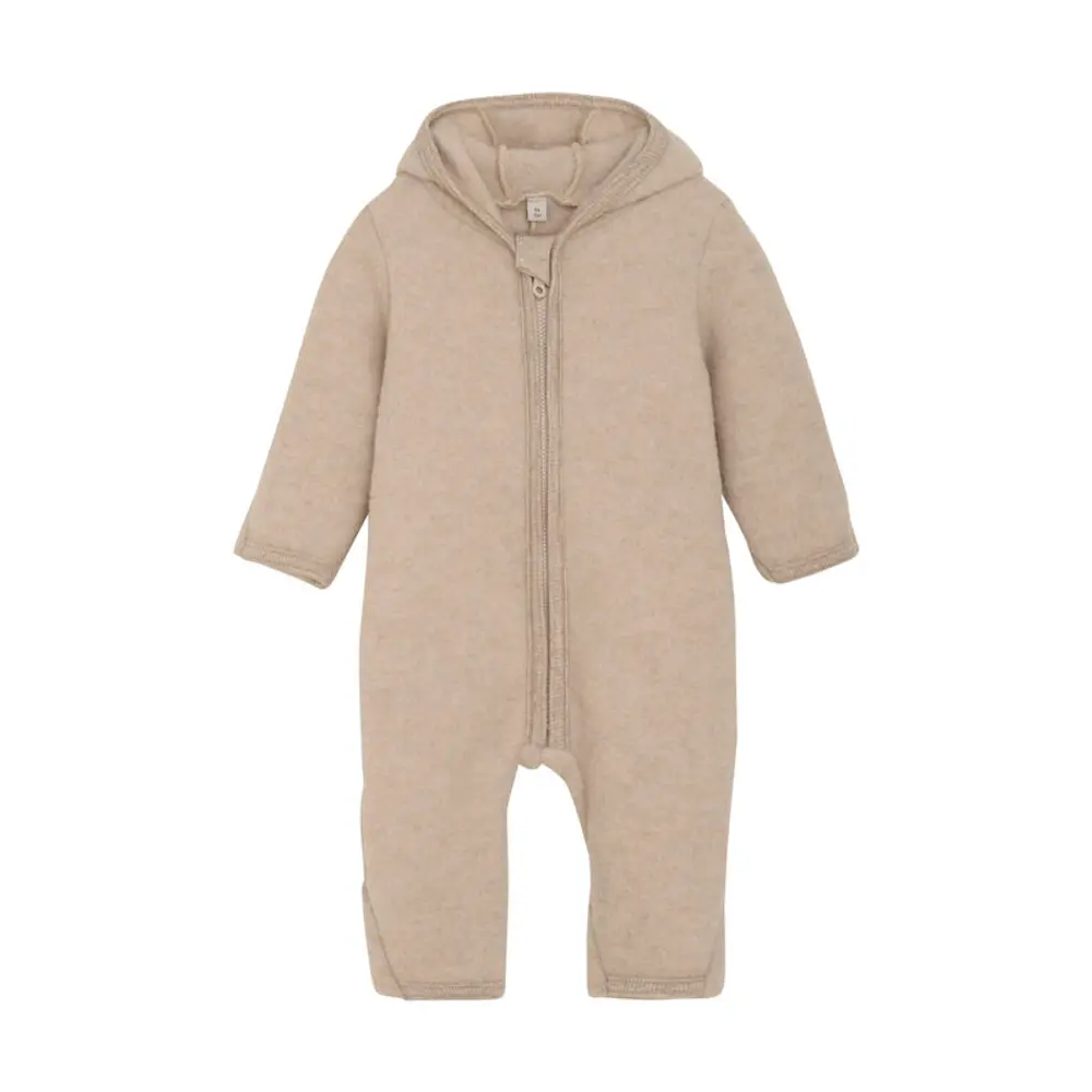 Huttelihut Overall Med Öron I Ullfleece - Camel Melange - 62