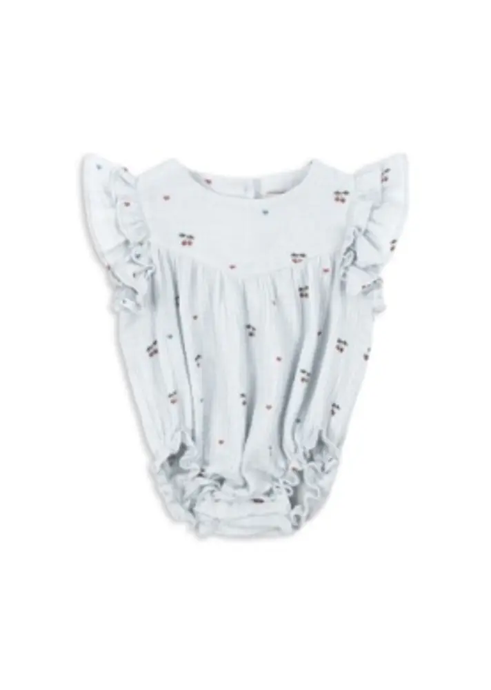 Coco Romper - Cherry Blue Coeur - 6 MDR. | Barnkläder - Bodys & overaller - Kortärmad body | BabyMode