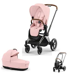 Cybex E-Priam Duovagn - Peach pink/Chrome brown | Barnvagnar | BabyMode