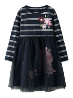 Orini Greta Gris Tyllklänning - Navy Blazer