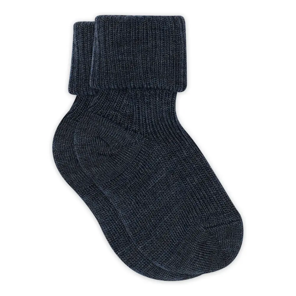 Ull Ankelstrumpor Rib - Dark Denim Melange - 19/21