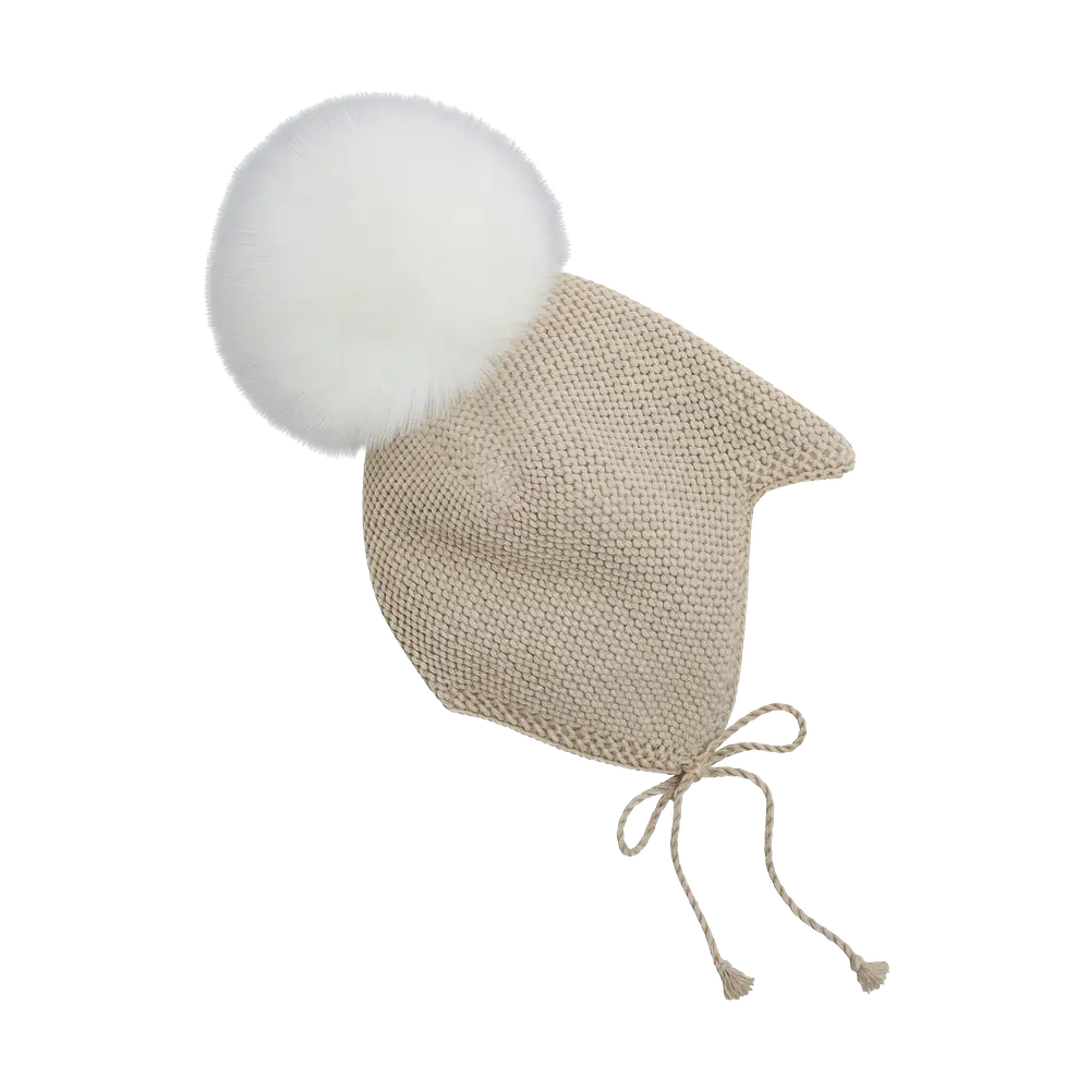 Huttelihut Ullstickad Alpaca Mössa m. Pompom - Off-white - 44