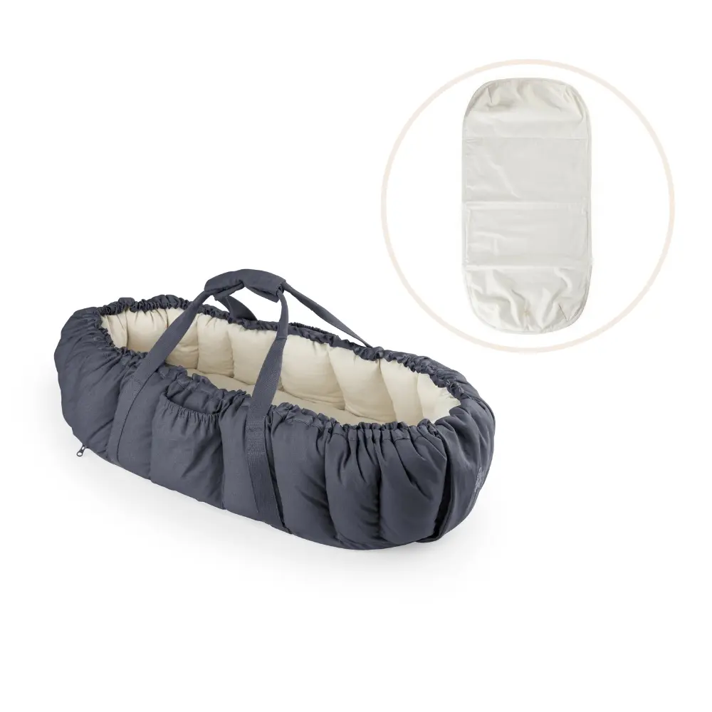 3-in-1 Babynest med madrasskydd - Blue | Barnvagnar - Barnvagnstillbehör - Baby nest med handtag | BabyMode