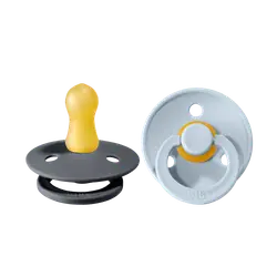 Napp Colour 2-pack Latex Rund 0-6 mån - Iron/Baby Blue | Baby & Barn - Sköta - Nappar | BabyMode