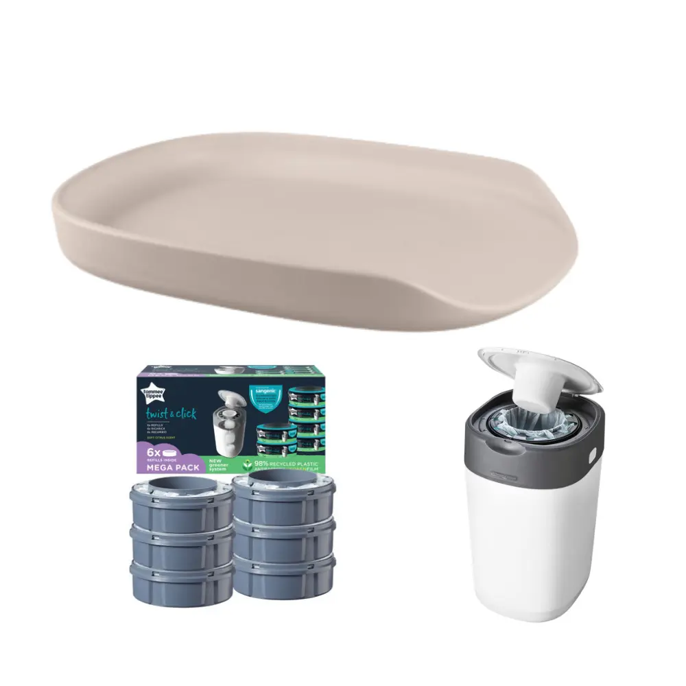 Startpaket - Skötbädd Sebra & Blöjhink inkl. 6-pack Refill - Birchbark Rose | Baby & Barn - Sköta - Skötbäddar & skötunderlägg | BabyMode