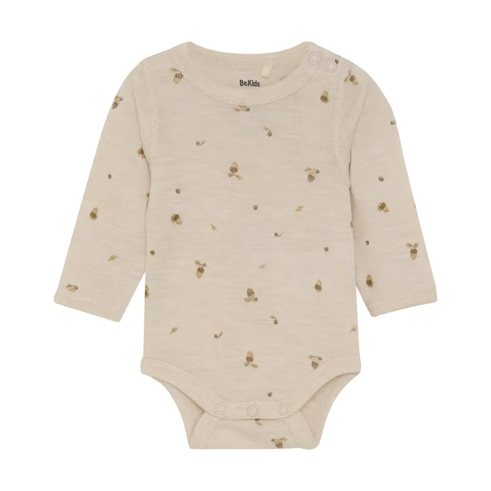 Ull Långärmad Body m. Tryck - Sandshell - 80 | Barnkläder - Ull - Ullbodys | BabyMode