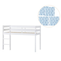 ECO Comfort halvhög säng vit, med blått gardin