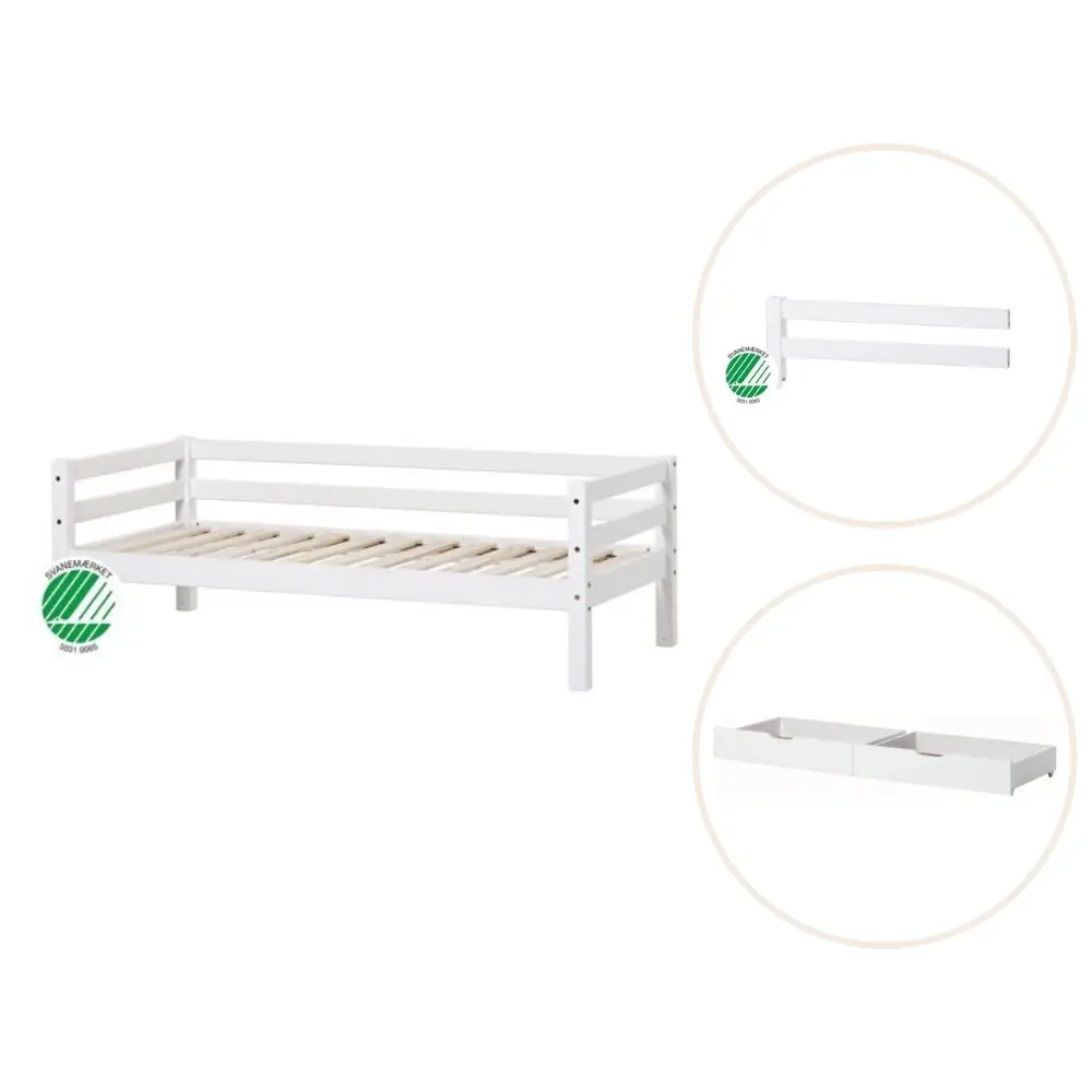 ECO Dream Juniorsäng vit, med sänggrind och lådsats | Barnrum - Barnrumspaket | BabyMode