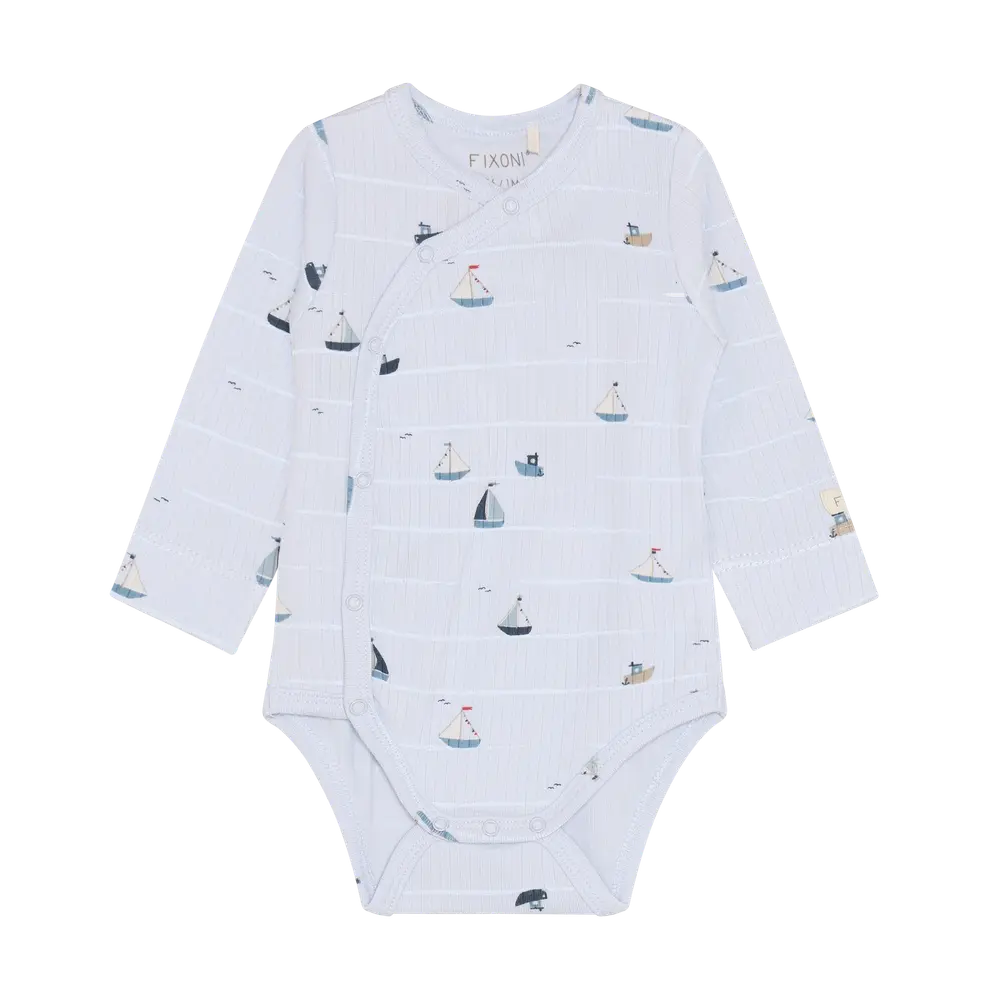 Långärmad Wrap Rib Body - Arctic Ice - 50 | Barnkläder - Bodys & overaller - Omlottbody | BabyMode