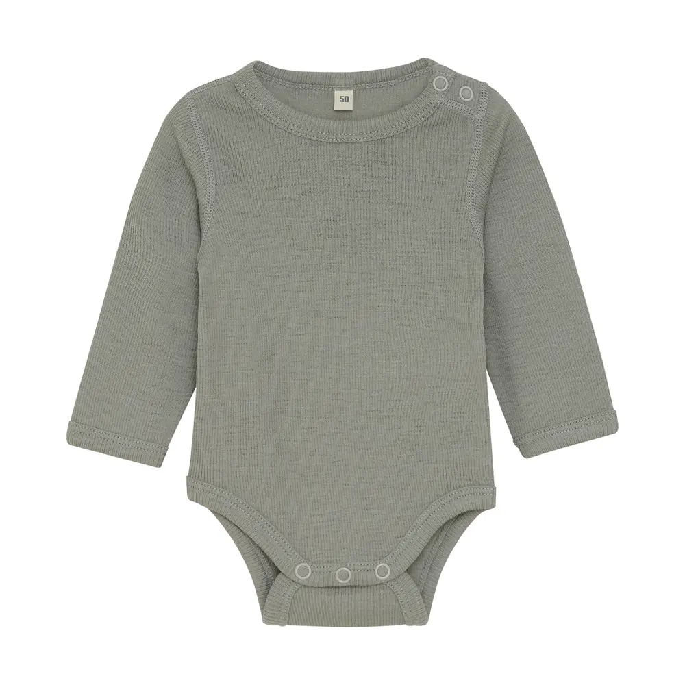 Långärmad Body Ull Solid - Forest Fog Melange - 70 | Barnkläder - Ull - Ullbodys | BabyMode