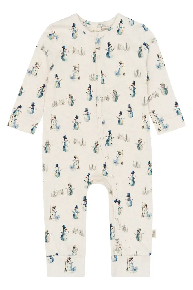 Petit Piao Blizz Jumpsuit - Eggnog Melange Snowman AOP - 80 CM