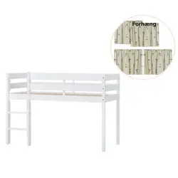 ECO Comfort halvhög säng vit, med grönt gardin | Barnrum | BabyMode