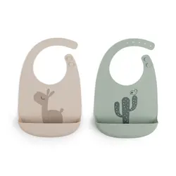 Haklapp Silikon 2-pack Lalee - Sand/Green | Baby & Barn - Äta - Haklappar | BabyMode