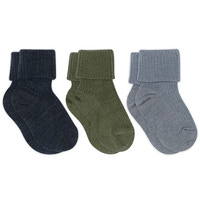 Uld rib baby strømpe 3 pak - Olivine