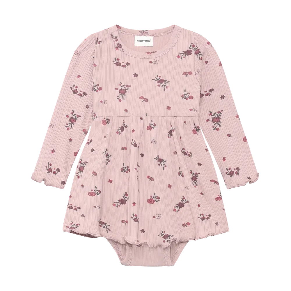 Minymo Långärmad Rib Bodyklänning - Fawn - 92