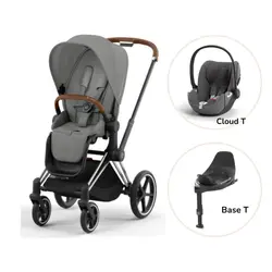 Priam Sittvagn + Cloud T + Basenhet T - Mirage Grey/Chrome Brown PLUS | Barnvagnar | BabyMode