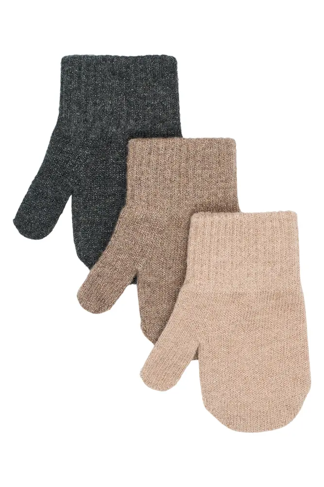 Mikk-Line Magiska Vantar, 3-Pack Med Lurex - Rose Melange-Melange Denver-Dark Gray Melange - 2-4 ÅR