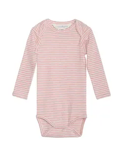 Långärmad Body Randig - Coral/Off-White | Kläder - Bodys & overaller - Långärmad body | BabyMode