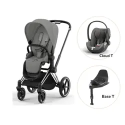 Priam Sittvagn + Cloud T + Basenhet T - Mirage Grey/Chrome Black | Barnvagnar | BabyMode