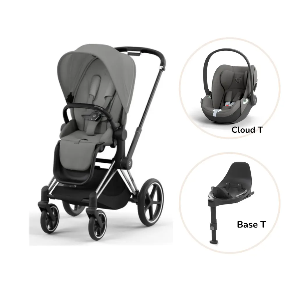 Priam Sittvagn + Cloud T + Basenhet T - Mirage Grey/Chrome Black | Barnvagnar - Barnvagnspaket | BabyMode