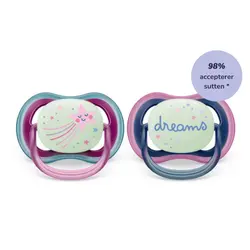 Napp Ultra Air Night 2-pack 6-18 m - Stjärna/Dreams | Baby & Barn - Sköta - Nappar | BabyMode