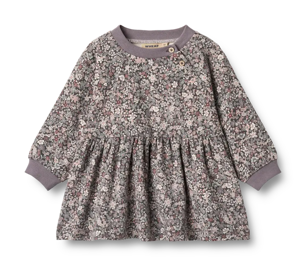 Dorthea Jersey Klänning- Purple stone flowers - 6 MDR. | Barnkläder - Toppar - Klänningar - Klänningar | BabyMode