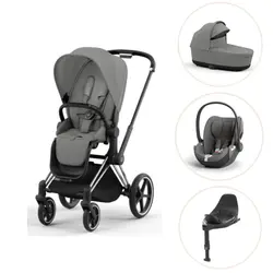 Cybex Priam Duovagn + Cloud T Plus + Bas T - Chrome Black/Mirage Grey | Barnvagnar | BabyMode