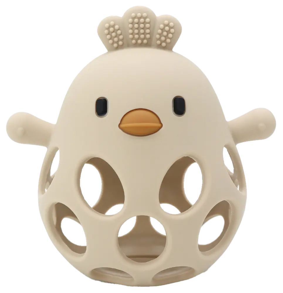 Aktivitetsboll Kyckling i LFGB Silikon - Beige | Leksaker - Babyleksaker - Skallror & bitringar | BabyMode
