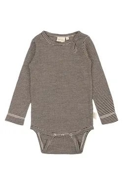 Långärmad Ullbody Dante - Coffee Bean/Dark Off White | Kläder - Ull - Ullbodys | BabyMode
