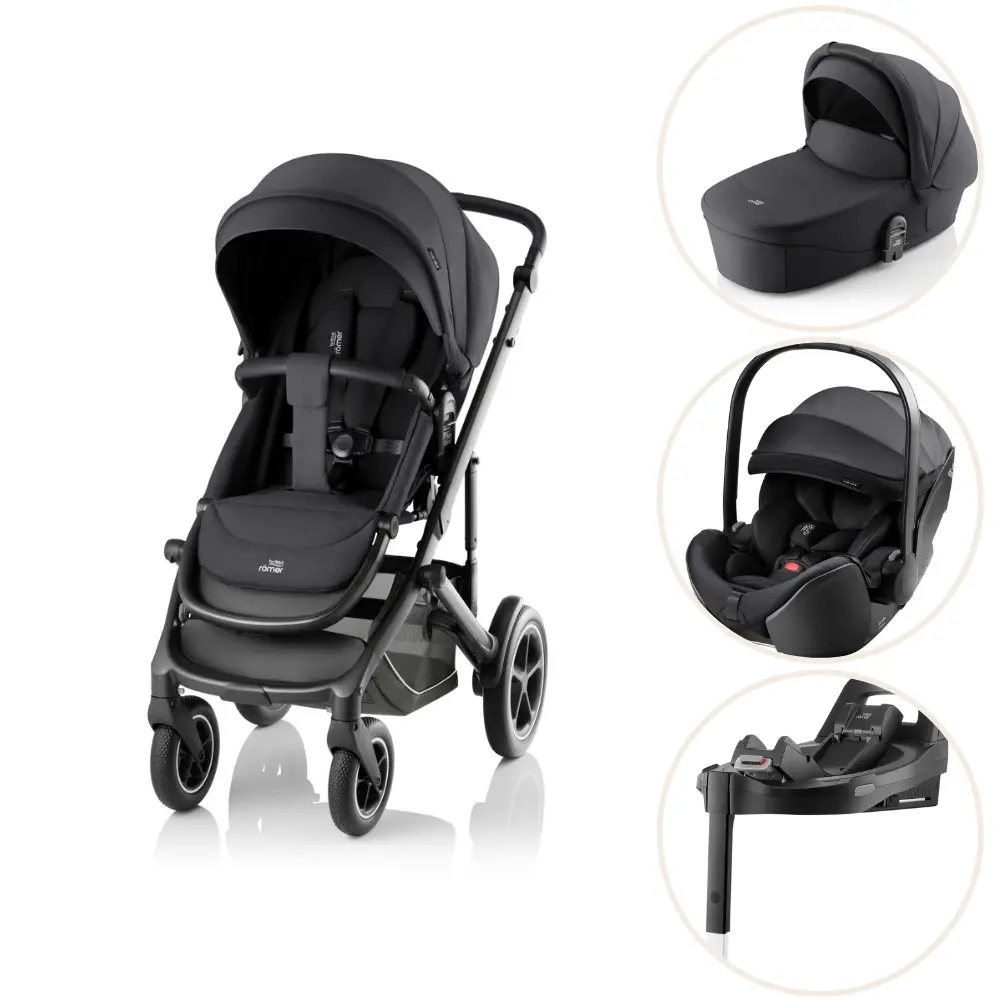 Britax Römer Smile 5Z Style Duovagn inkl. Baby-Safe Pro Babyskydd och Vario Base 5Z – Carbon Black | Barnvagnar - Barnvagnspaket | BabyMode