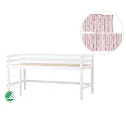 ECO Dream Halvhög säng (delbar) vit 90x200, med rött gardin | Barnrum | BabyMode