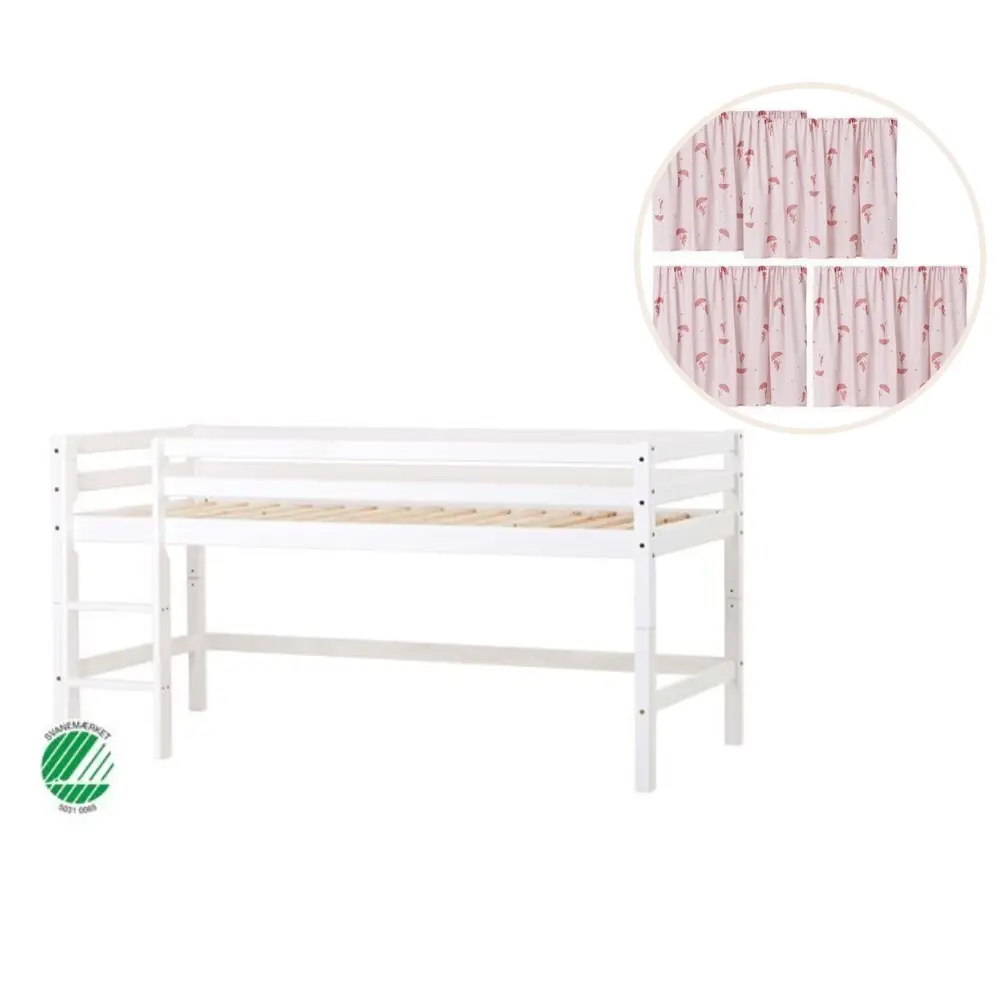 ECO Dream Halvhög säng (delbar) vit 90x200, med rött gardin | Barnrum - Barnrumspaket | BabyMode