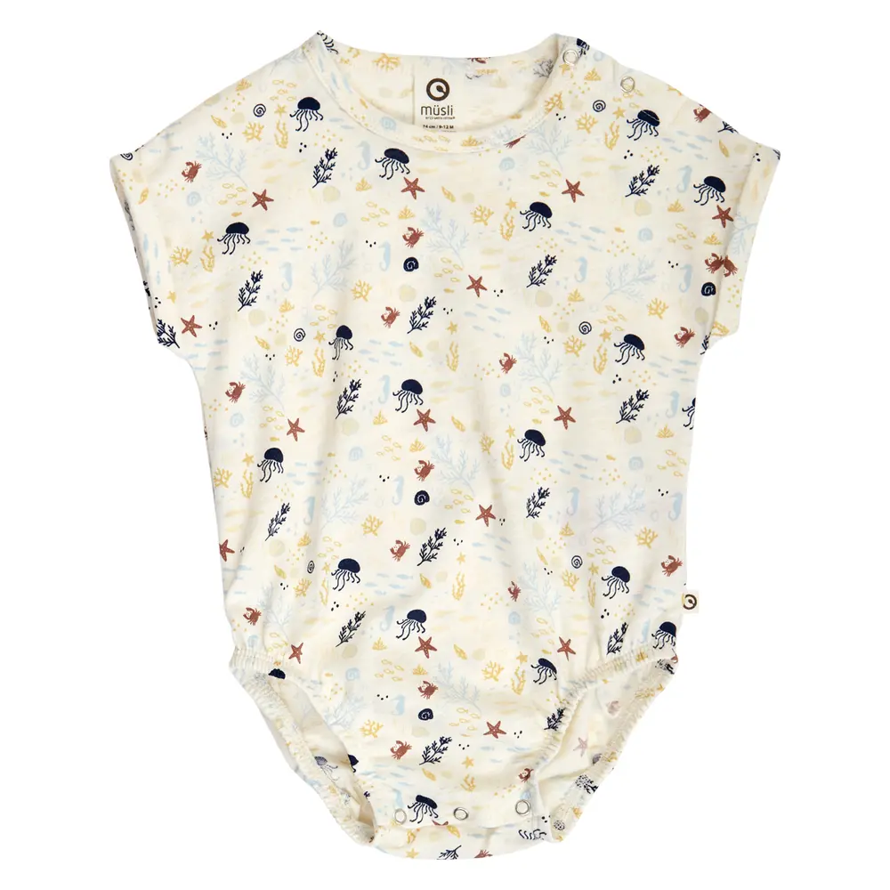 Sea Printad Body - Tofu/ Hemp/ Navy - 68 | Barnkläder - Bodys & overaller - Kortärmad body | BabyMode