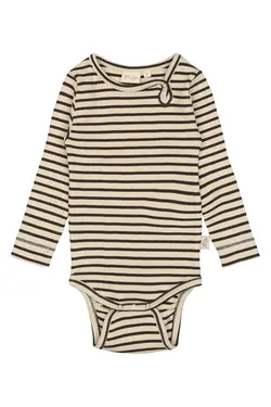 Långärmad Body - Coffee Bean/Off White | Kläder - Bodys & overaller - Långärmad body | BabyMode