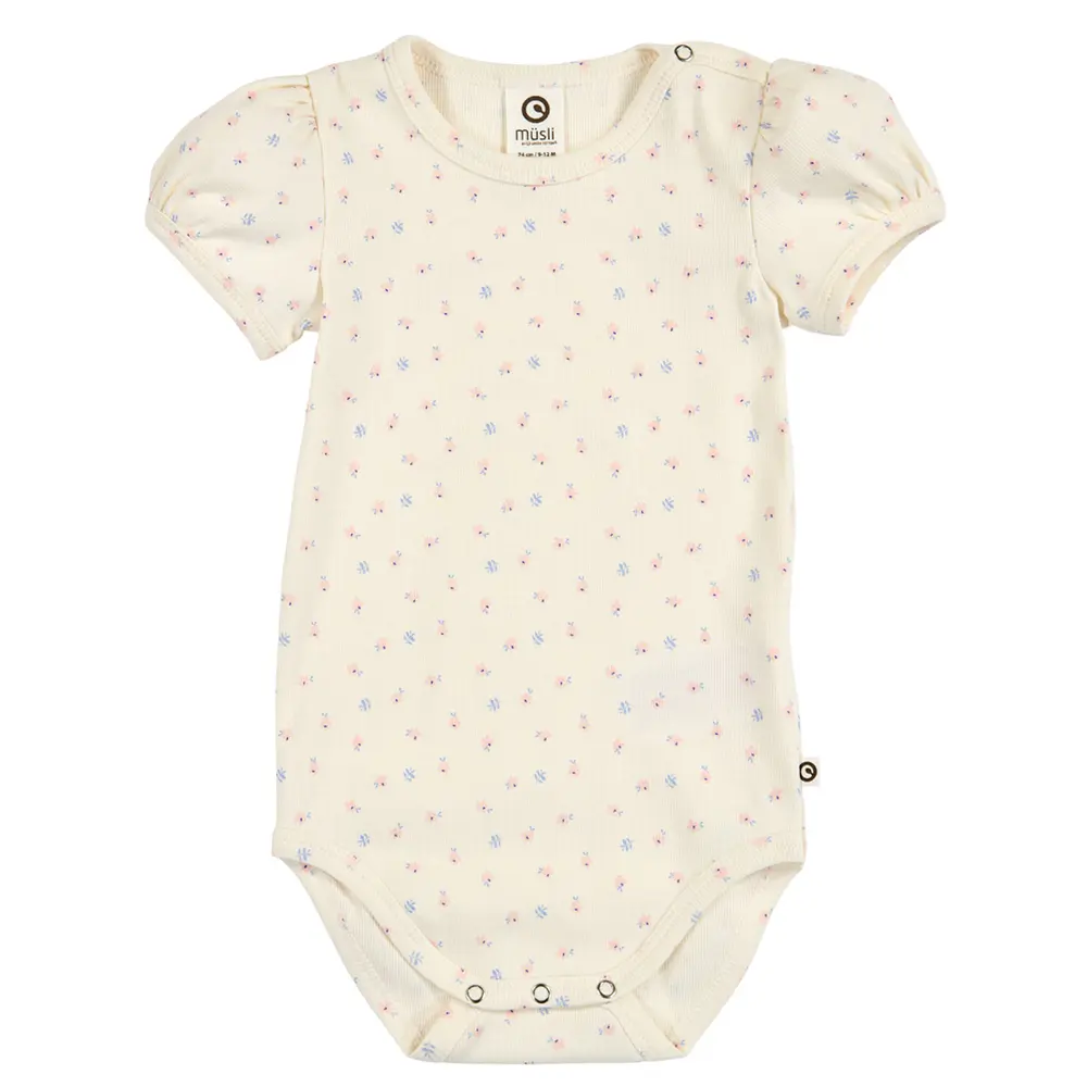 Spring Rib Blommig Body - Tofu/ Nectar/ shell blue - 92 | Barnkläder - Bodys & overaller - Kortärmad body | BabyMode