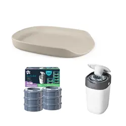 Startpaket - Skötbädd Sebra, Blöjhink inkl. 6-pack Refill - Seabreeze Beige | Baby & Barn | BabyMode