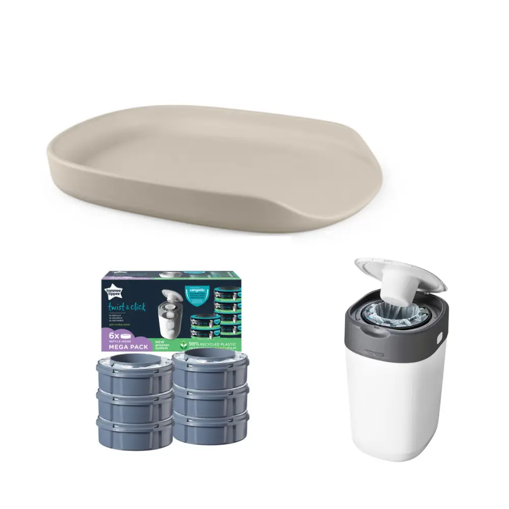 Startpaket - Skötbädd Sebra, Blöjhink inkl. 6-pack Refill - Seabreeze Beige | Baby & Barn - Sköta - Skötbäddar & skötunderlägg | BabyMode