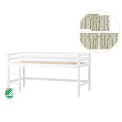 ECO Dream Halvhøög säng (delbar) vit 90x200, med grönt gardin | Barnrum | BabyMode