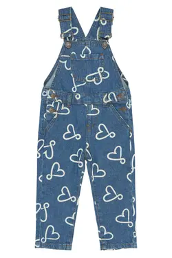 Shea Denim Hängselbyxor - Medium Blue Denim AOP