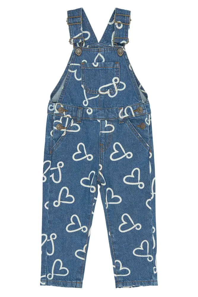 Shea Denim Hängselbyxor - Medium Blue Denim AOP - 86 | Barnkläder - Underdelar - Hängsel & jumpsuits | BabyMode