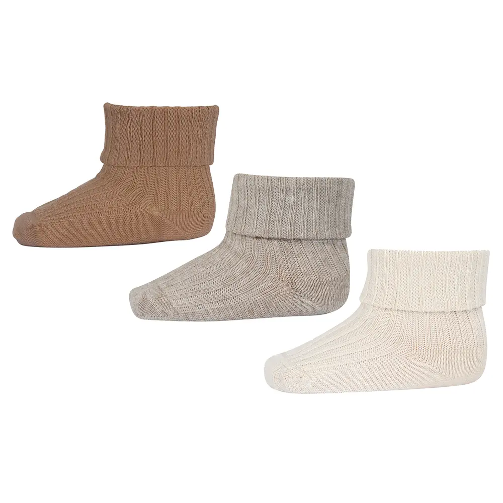 Rib Babystrumpor 3-pack - Beige Melange - 22/24 | Barnkläder - Strumpor & strumpbyxor - Strumpor | BabyMode