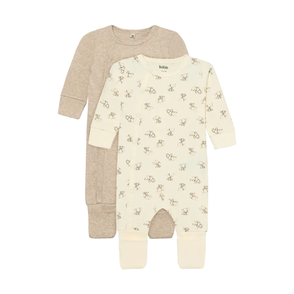 Långärmad Jumpsuit 2-pack - Silver Mink Melange - 90 | Barnkläder - Set & Multipack - Multipack | BabyMode
