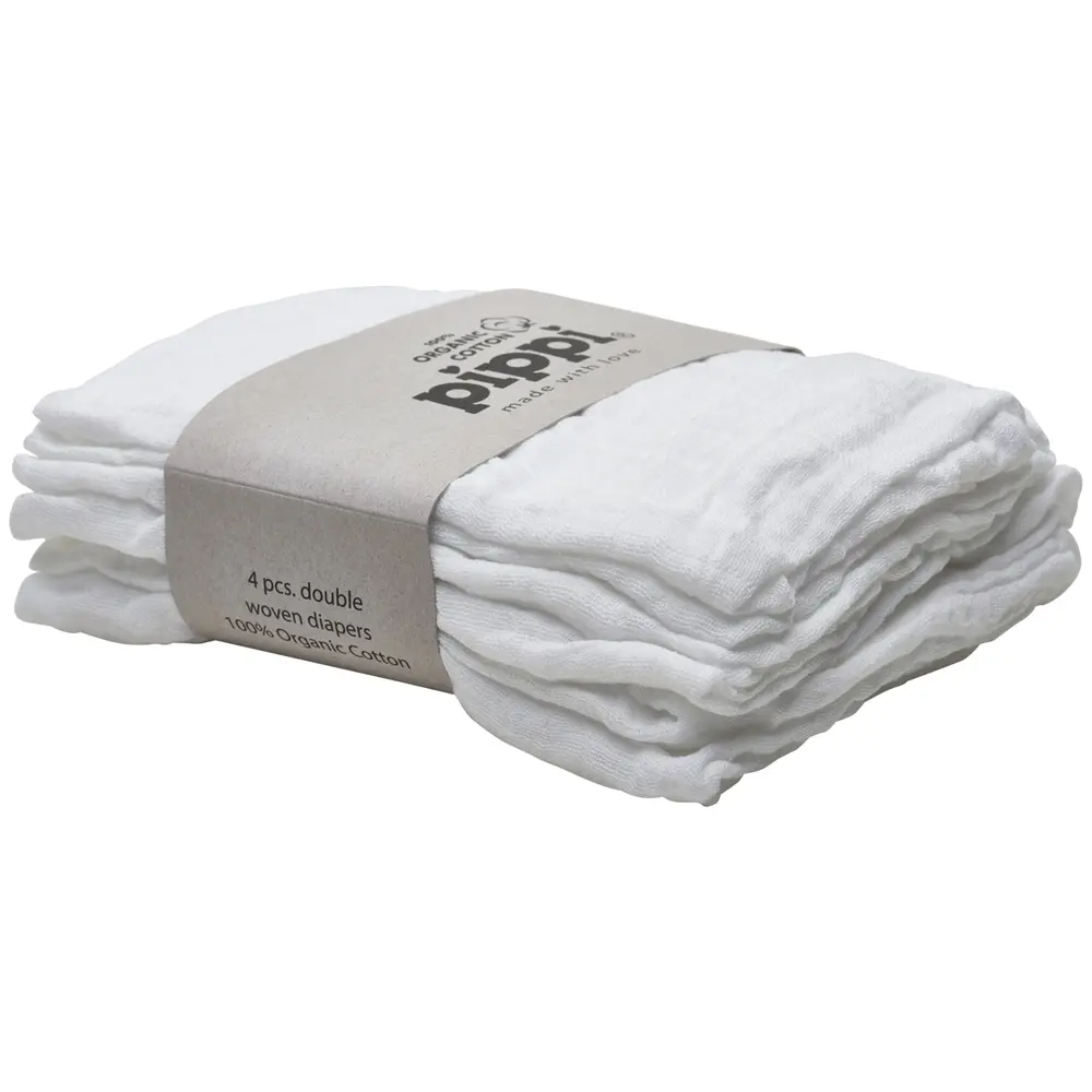 Pippi Ekologisk Muslinfilt 4-pack 65x65 cm - Vit | Barnrum - Textilier - Muslinfiltar | BabyMode