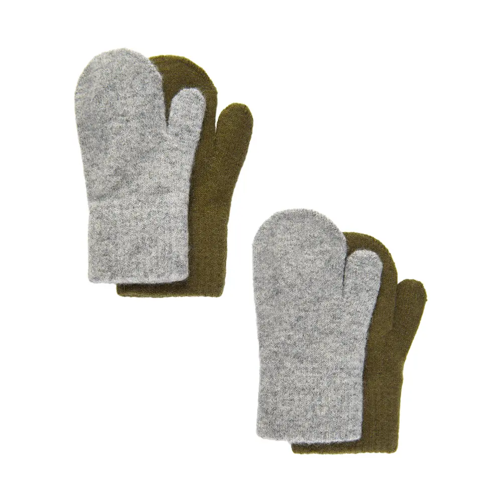 Vantar 2-pack - Military Olive - 3-6 år | Barnkläder - Ull - Ullmössor, ullvantar och ulltossor | BabyMode