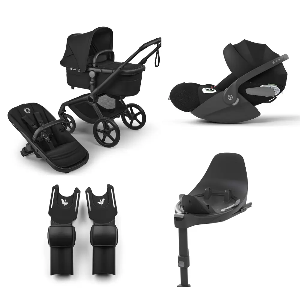 Bugaboo Fox 5 Renew Complete - Black/Heritage Black + Cloud T + Bas T + Adapter | Barnvagnar - Barnvagnspaket | BabyMode