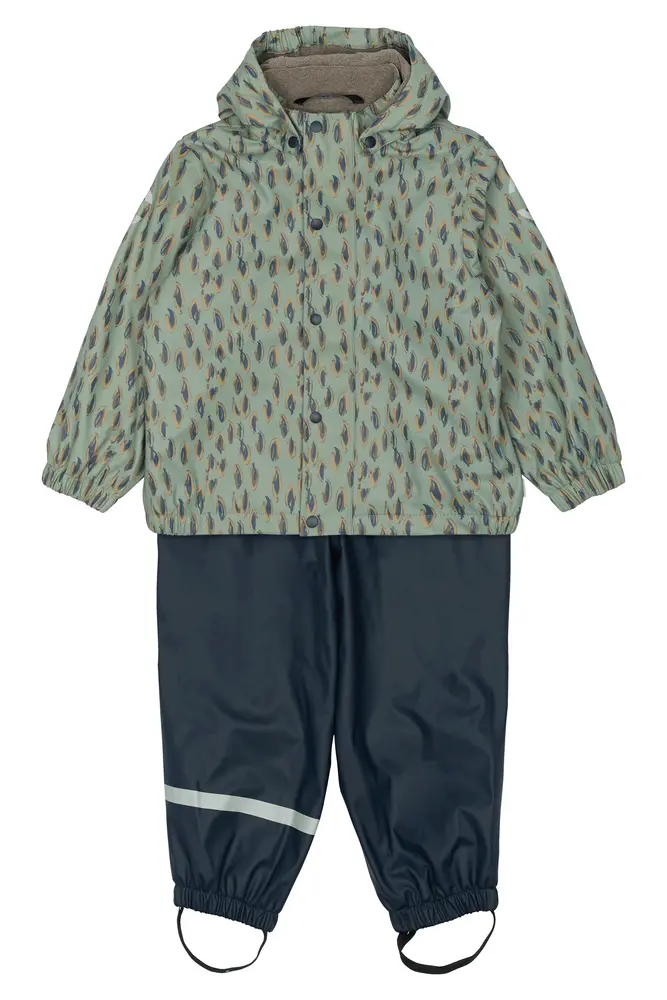 Regnställ m. Fleece - Iceberg green - 5 ÅR