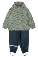 Regnställ m. Fleece - Iceberg green