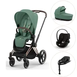 Priam duovagn leaf green/rosegold inkl. Cloud G och Bas G - magic black | Barnvagnar | BabyMode