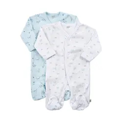 Långärmad Pyjamas med Fot 2-pack - Light Blue | Kläder - Underkläder & pyjamas - Pyjamasar | BabyMode