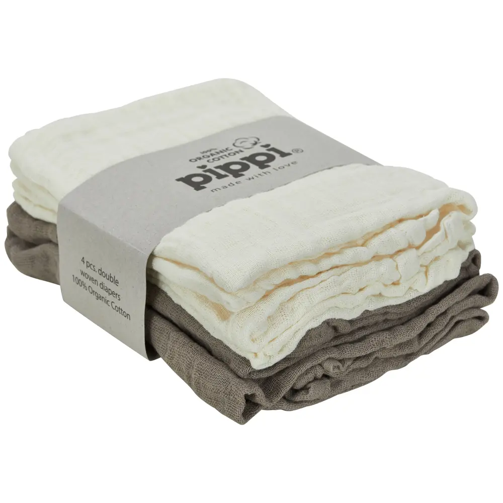 Pippi Ekologisk Muslinfilt 4-pack 65x65 cm - Cinder | Barnrum - Textilier - Muslinfiltar | BabyMode